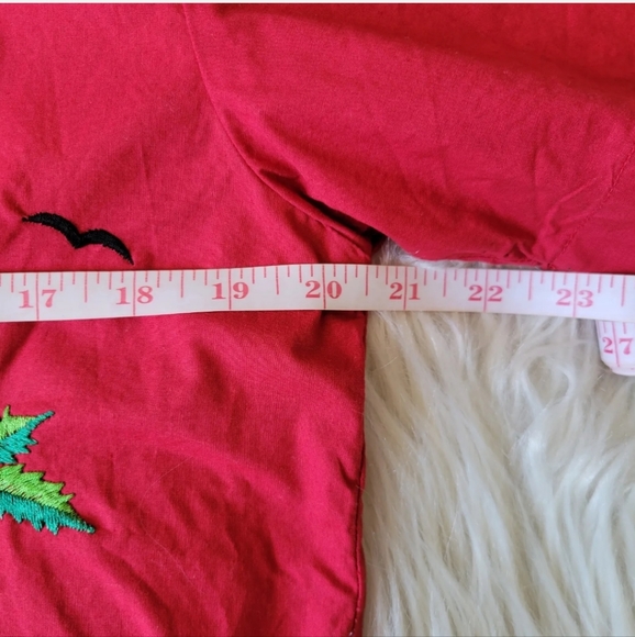 Shirt Shorts Set Embroidered Yellow Red Sz M Women Palm Tree Vacation Tropical - Picture 5 of 12